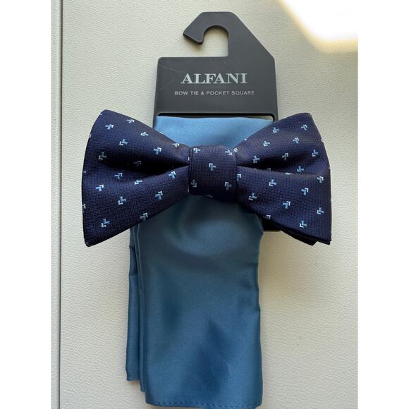 Alfani NWT Bow Tie & Pocket Square Navy Blue - Picture 5 of 5